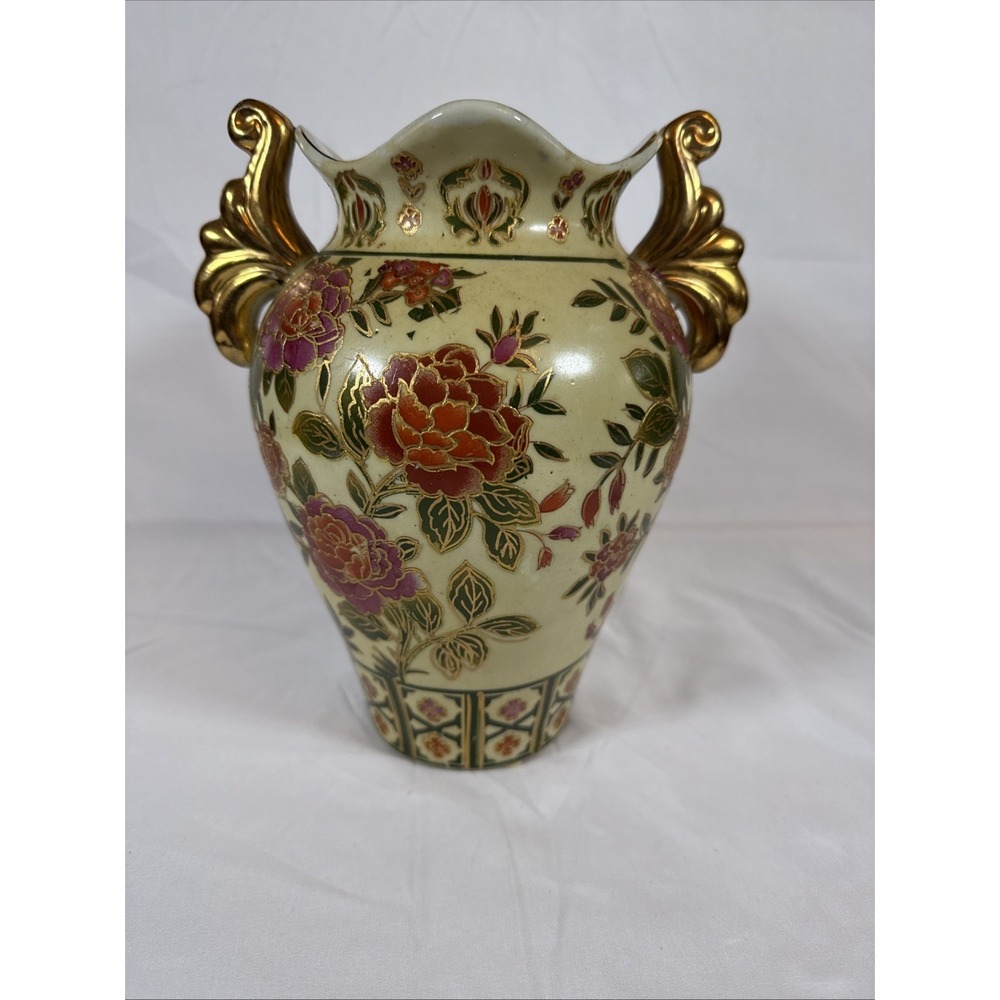 Vintage Chinoisserie Urn Vase Hand Painted Ceramic Porcelain Asian Art Decor
